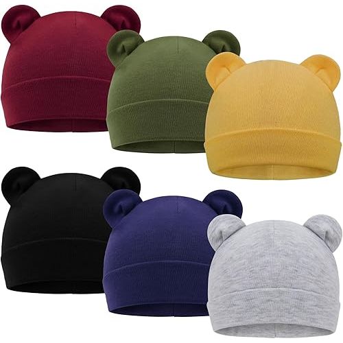DRESHOW BQUBO 6 Pack Baby Beanie Hats for Unisex Infant Toddler Cotton Beanie Newborn Hospital Hat for Boys Girls 0-6 Months