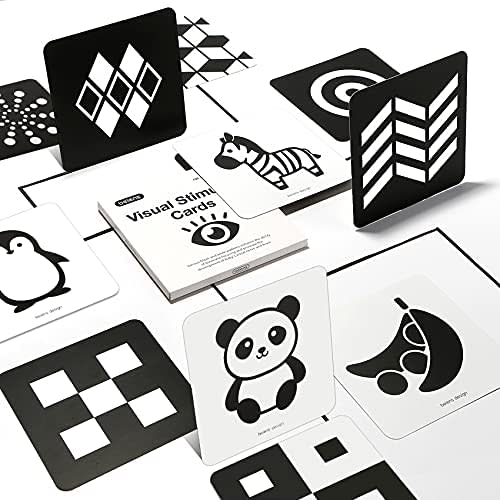 beiens High Contrast Baby Flashcards, Black and White Newborn Brain Development Toys, Visual Stimulation Learning Activity Cards for 0-3 Months, 20 PCs 40 Pages 5.5'' x 5.5'' Educational Infants Gift