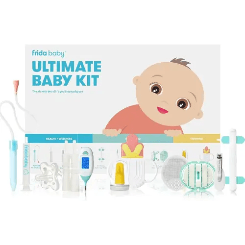 Frida Baby Ultimate Baby Kit | Baby Essentials Gift Set Includes Wellness, Sick Day, Gas Relief Essentials, Grooming Tools & Teething Toys