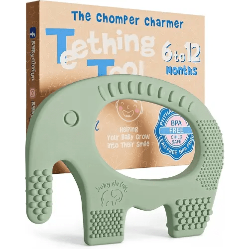Teethers for Babies 6-12 Months - Baby Elefun 5x Pain Relief Toddler Teether. No More Ouch for Mom Anti Bite Trainer. Nurtures Grasping, Passing, Hand Eye Coordination. Silicone Baby Teething Toy Ring