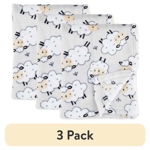(3 pack) Parent's Choice Grey Sheep Plush Baby Blanket,Infant Unisex, 30" x 36"