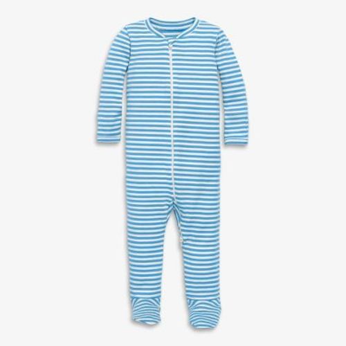 Primary Baby Organic Zip Footie in Cornflower Stripe Size 0-3 Months