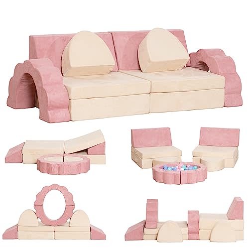 LOAOL Kids Couch 10PCS, Modular Kids Play Couch, Multifunctional Foam Toddler Sofa, Imaginative Convertible Play Sofa for Playroom