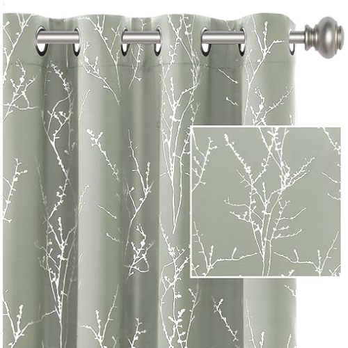 H.VERSAILTEX Blackout Curtains for Bedroom Foil Print Twig Tree Branch Thermal Insulated Grommet Curtain Drapes Light Blocking Thick Soft Window Curtains for Living 52 x 96 Inch, 2 Panels, Sage