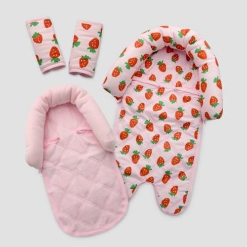 Go By Goldbug Duo Head Support And Strap Cover Set For Car Seat Stroller Bouncer - 2pc - Strawberry