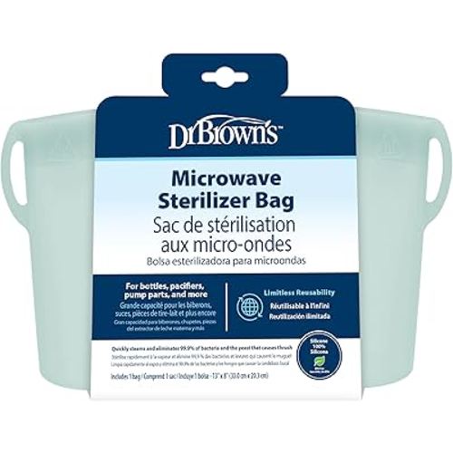 Dr. Brown's Microwave Steam Sterilizer Bag for Baby Bottles, Breast Pump Parts & Other Toddler Accessories, 100% Silicone, Reusable Sterilizing Bag