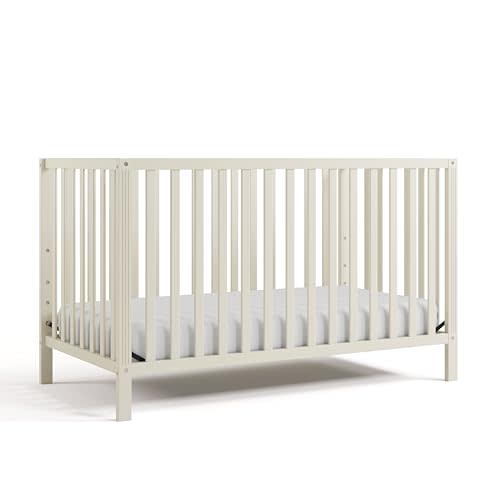 Storkcraft Morningside 5-in-1 Convertible Crib (Frosted Oat) – GREENGUARD Gold Certified Baby Crib, Fits Standard Crib Mattress, Easy 30-Minute Assembly, Converts to Toddler Bed and Full Bed