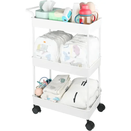 Baby Diaper Caddy, Plastic Movable Cart for Newborn Nursery Essentials Diaper Storage Caddy Organizer for Changing Table & Crib, Easy to Assemble, Beige