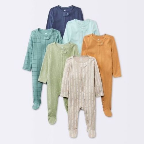 Baby Boys' 6pk Cotton Sleep N' Play - Cloud Island™ Blue Newborn: Footed Pajamas, Inverted Zipper