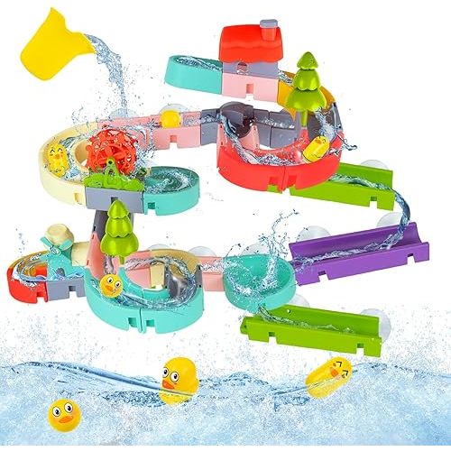 62 PCS Toddler Bath Toys, Fun Duck Slide Bath Toy, DIY Baby Shower Bath Tub Toys, Bathtub Toys Gifts for Kids Ages 2-4 4-8, Mold Free Bath Toys for Toddlers 1-3
