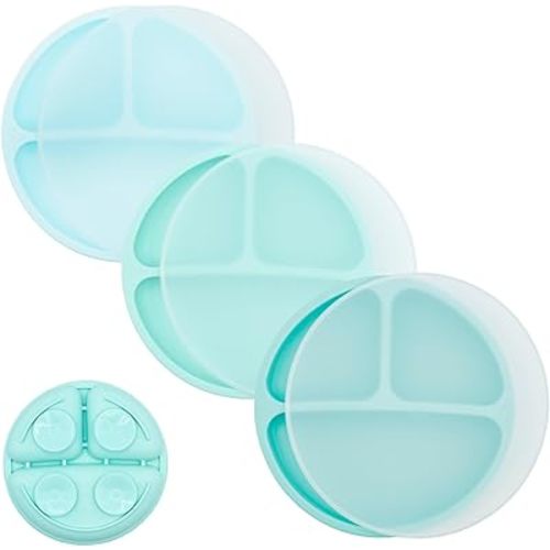 WeeSprout Suction Plates for Babies With Lids & Toddlers - 100% Silicone, Dinnerware Stays Put, Divided Design for Picky Eaters, Microwave & Dishwasher Friendly, 3 Pack