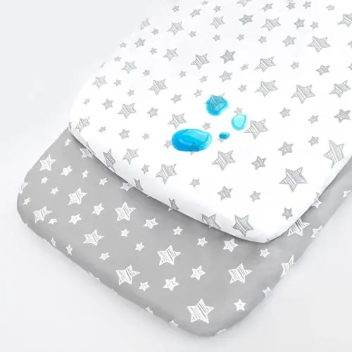 Bedside Sleeper Bassinet Sheets Waterproof 2 Pack Compatible with Mika Micky & MiClassic & Milliard Bassinet, Fit Most Bedside Sleeper Bassinet Mattress, Grey&White