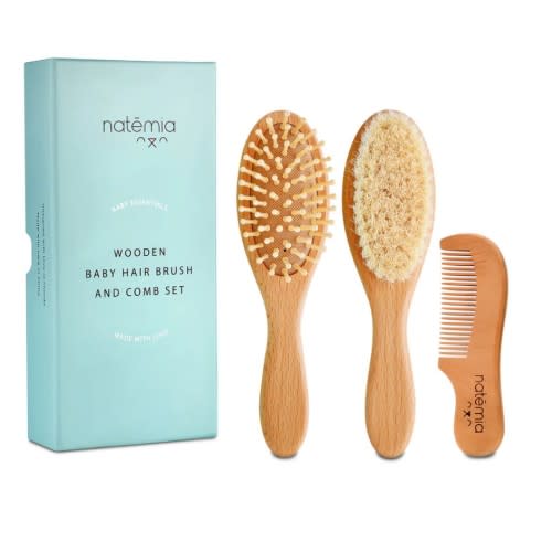 3-Piece Wooden Baby Hair Brush Set by Natemia