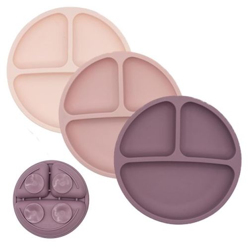 WeeSprout Suction Plates for Babies & Toddlers 100% Silicone Divided Design - No Lids, 3 Pack