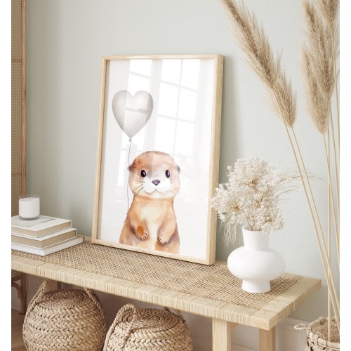 Baby Otter Print, Otter Print, Nursery Wall Art Decor, Neutral Nursery Art Print, Nautical Sea Animal, Gray Balloon, Printable Poster