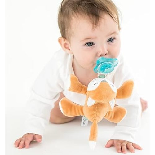 PaciBuddy Fox Pacifier Holder - Plush Toy with Universal Adapter & Detachable Pacifier, Gender Neutral Baby Gift for all Ages - Infant Plush Baby Toy, Versatile Baby Essentials, Binky & Soother