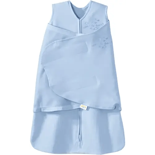 HALO 100% Cotton Sleepsack Swaddle, 3-Way Adjustable Wearable Blanket, TOG 1.5, Baby Blue, Newborn, 0-3 Months