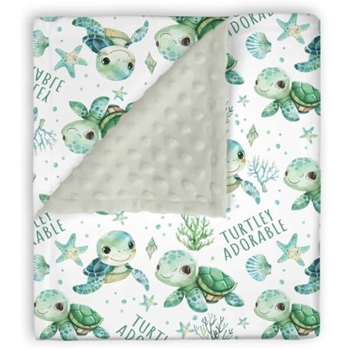 Mink Baby Boy Girl Blankets Under the Sea Animal Turtle, Ocean Creature Marine Lift Double Layer Dotted Backing Receiving Swaddle, Newborn Infant Toddler Nursery Crib Bedding Shower Gift 30x40