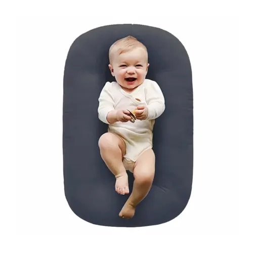 100% Cotton Baby Play Mat,Tummy Time Mat with Cover for 0-24 Months Newborn Baby,Washable Play Gym Mats for Home Travel-Dark Grey