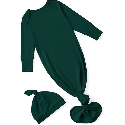 PATPAT Baby Sleeper Gown with Hat for Newborn, Knotted Baby Gown with Fold-Over Mittens for Infant Girl Boy Home Coming Gift