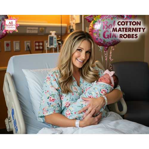 Soft Cotton Maternity Robe Floral Mom to be Robe Cozy Pregnancy & Nursing Robe for Women Baby Shower Maternity Gifts Free Swaddle