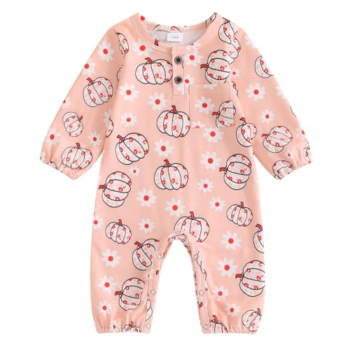 Halloween Baby Girl Outfit Infant Fall Clothes Long Sleeve Bubble Romper Pumpkin Bodysuit Jumpsuit with Headband