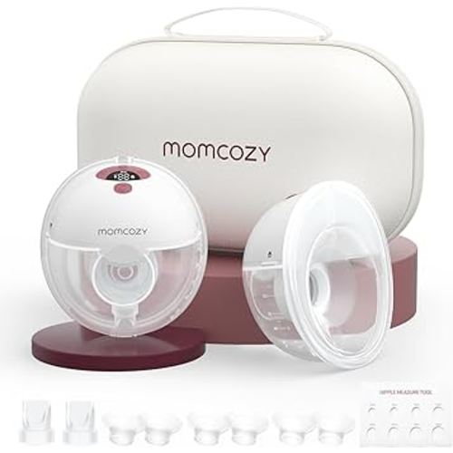 Momcozy M5 Hands-Free Wearable Breast Pump, Double-Sealed Flange for Baby-Like Comfort, 3 Modes & 9 Suction Levels, Portable Electric Pump – 24mm, 2-Pack Cozy Red