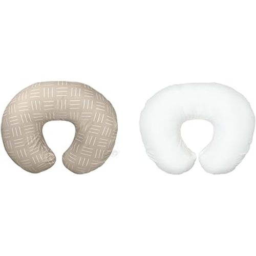 Boppy Nursing Pillow Organic Original Support, Sand Criss Cross & Original Nursing Pillow Liner, Bright White, Machine Washable and Wipeable, Extends Time Between Washes, Liner Only