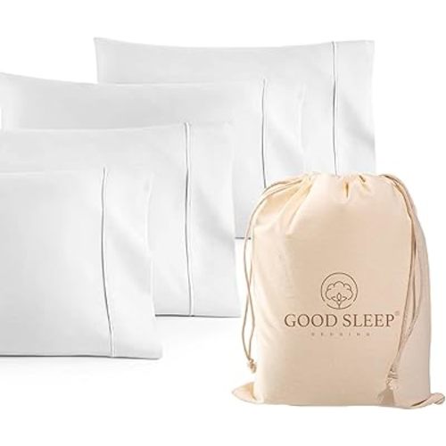 1000 TC White King Pillowcases Set of 4 100% Egyptian Cotton Pillow Cases with Long Staple Cotton & Sateen Weave, Silky Soft Hotel - Like Bed Pillow Covers for Comfy Sleeping, Snug Fit