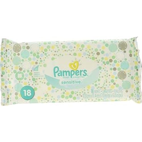 Pampers Wipes Sensitive, 18 Count/Bag. Pack of 6 Bags.