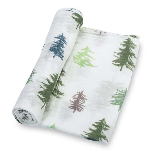LollyBanks Pine Tree Baby Muslin Swaddle Blanket - 100% Muslin Cotton, 47" x 47", 1 Pack