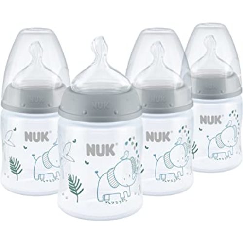 NUK Smooth Flow Anti Colic Baby Bottle, 5 oz, 4 Pack, Elephant