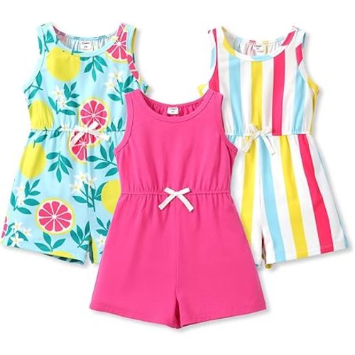 PATPAT Girls Jumpsuit 3 Pieces Floral Rompers Little Girl Elastic Waist Sleeveless One Piece Knit Jumpsuits