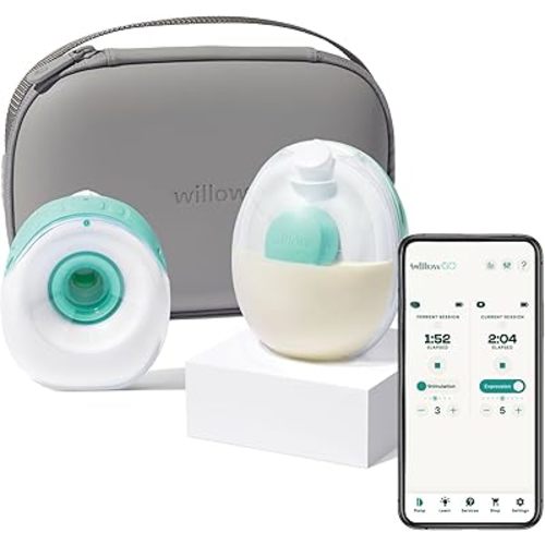 Willow Go - Wearable Breastfeeding Pump w/Case Grey - Hands Free Breast Pump - Electric, Cordless - 9 Levels of Hospital Grade Suction Strength, & App Compatible