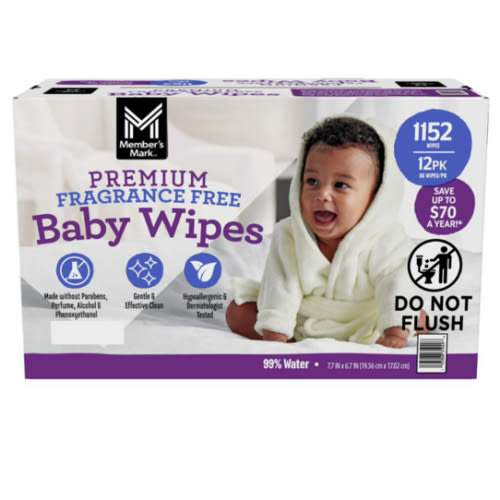 Member's Mark Premium Baby Wipes, Fragrance Free, 12 pk., 1152 Wipes - Sam's Club