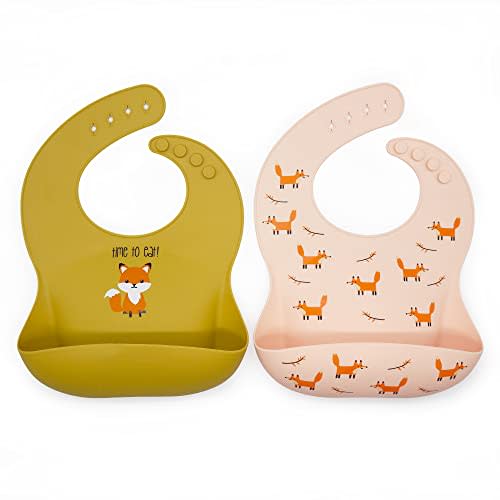 Rainbow & Butterflies |Set of 2| Silicone Baby Bibs - BPA Free, Easy to Clean, Waterproof, Soft, Durable with Food Catcher
