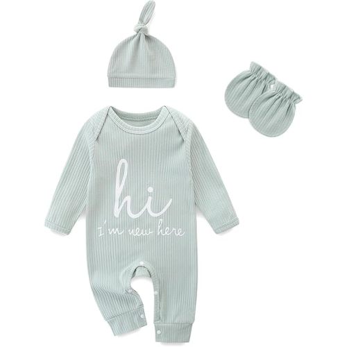 Newborn Girls and Boys Romper, Hi I’m New Here Long Sleeve Cotton Baby Clothes, Newborn Coming Home Outfit