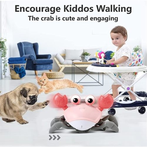 control future Baby Girl Toys Tummy Time: Pink Crawling Crab Babies Montessori Toy Learning 36 Months 3 Year Old Birthday Infant Girls Valentines Gifts Stuff 0 1 2 Essentials