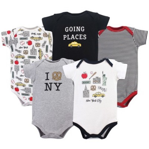 Hudson Baby Infant Boy Cotton Bodysuits 5pk, New York, 0-3 Months
