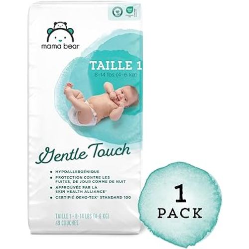 Amazon Brand - Mama Bear Gentle Touch Diapers, Hypoallergenic, Size 1, 49 Count, White