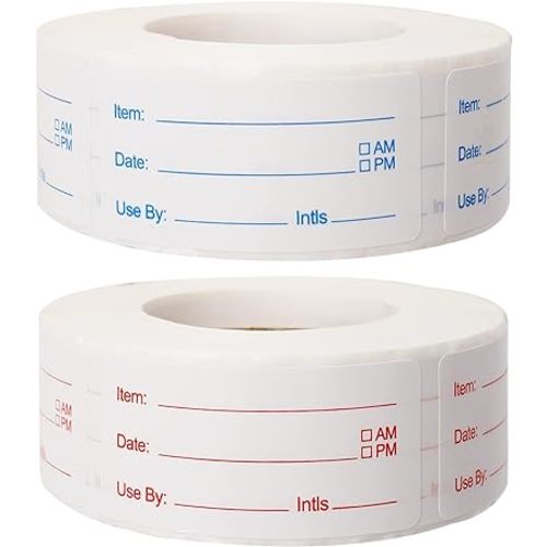 2 Rolls 1000 Pieces Removable Food Labels, 1 x 2 Inch Date Stickers for Freezer, Refrigerator Food Containers - Easy to Write On