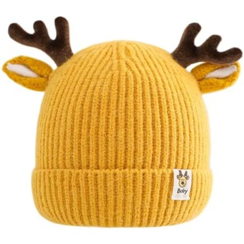ZGMYC Baby Beanie Hat Cute Antlers Reindeer Knitted Winter Hat Warm Cotton Lined Cap for Toddler Boys Girls