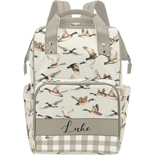 Personalized Mallard Duck Diaper Backpack with Name, Custom Baby Bag for Mom and Dad, Waterproof Nursing Backpack, Gift for Baby Shower