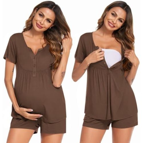 Ekouaer Women's Maternity Nursing Pajama Sets Short Sleeve Postpartum Pajamas Breastfeeding Pregnancy Clothes
