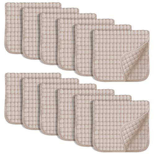 SWEET DOLPHIN 12 Pack Muslin Burp Cloths Large 100% Cotton Hand Washcloths for Baby - Baby Essentials Extra Absorbent and Soft Boys & Girls Milk Spit Up Rags for Newborn Registry - Brown, 20" X10"