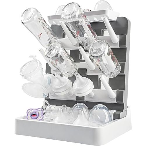 Baby Bottle Drying Rack, Vertical Standing Bottle Dryer Rack Holder-Space Saving Baby Bottle Drying Rack for Countertop-Holds Up to 12 Baby Bottles & Cup