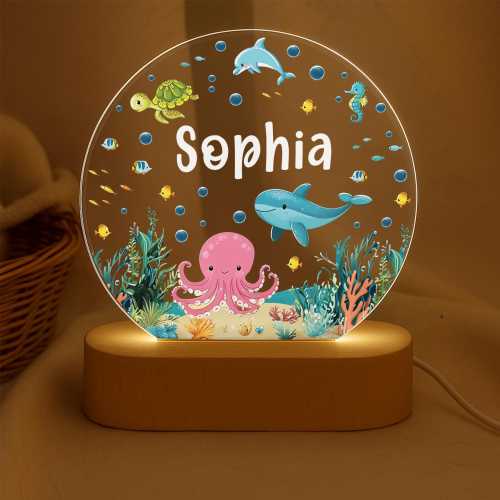 Sea Animals Night Light, Personalized Under The Sea Baby Shower Night Light, The Ocean Led Light, Gift for The Baby, Kid Bedroom Decor