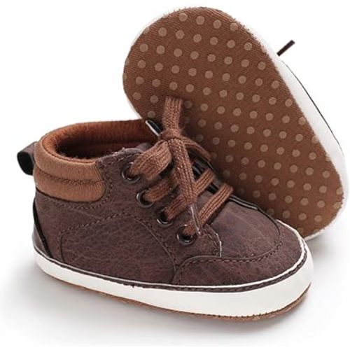 Meckior Toddler Baby Boys Girls High Tops Ankle Sneakers Soft Anti-Slip Sole PU Leather Moccasins Infant Newborn Prewalker First Walking Crib Shoes