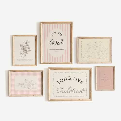 Christian Girls Vintage Gallery Wall, Cottage Core Home Decor, Nursery Scripture Print, Girl's Room, Bible Verse KJV, Printed, Shipped, Pink