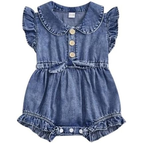 Emmababy Toddler Girl Denim Jumpsuit Short Sleeve Button Down Romper Jean Overalls Shorts Kids Summer Clothes Baby Denim Set